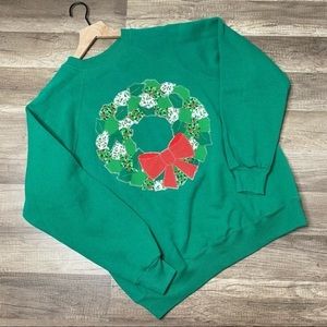 Vintage Christmas Wreath Crew Neck Sweatshirt size Medium